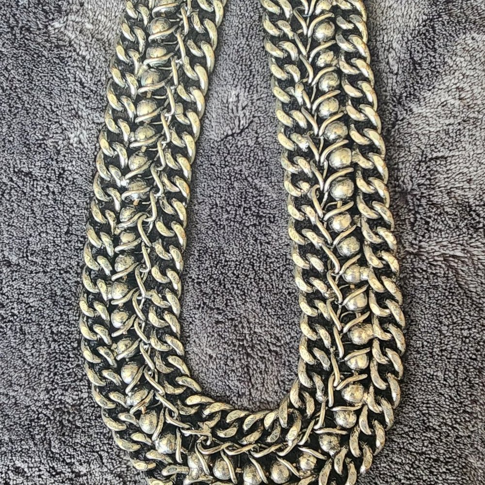 Statement Choker/Collar Necklace Multi-Chain Silv… - image 4